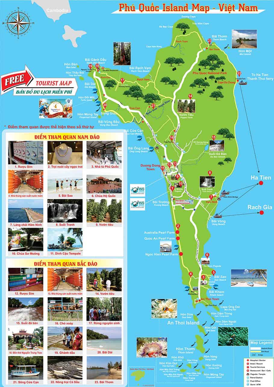 Bản đồ các địa điểm vui chơi tại Phú Quốc