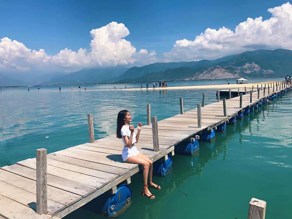 The wooden bridge spans the middle of the beautiful blue sea.  Photo: ST