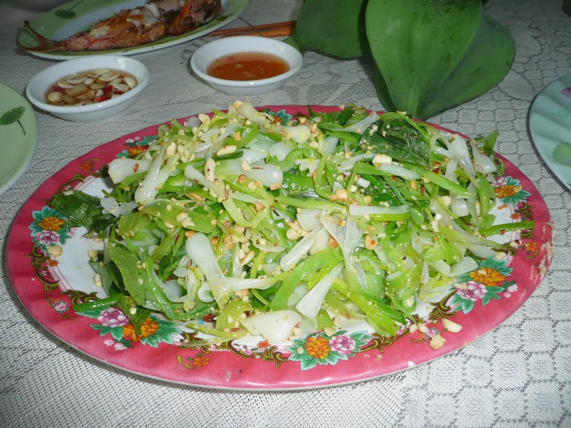 Garlic salad is served with sauce, rice paper (Source of collection)