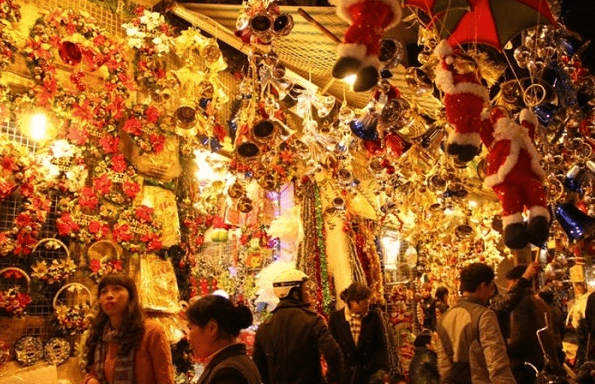 There are many beautiful Christmas decorations on display in the Chinatowns