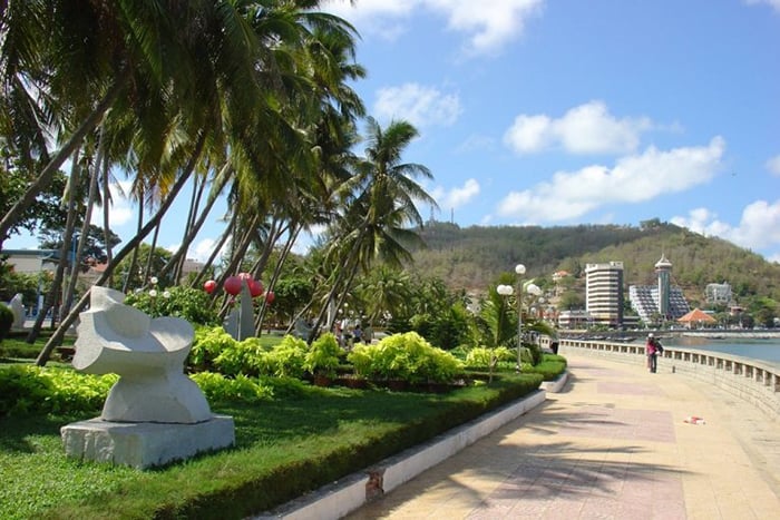 Khu công viên có hàng dừa xanh mát rất lý tưởng để dạo chơi, tản bộ. 