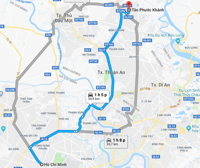 Bản đồ đường đi đến làng gốm sứ Bình Duang