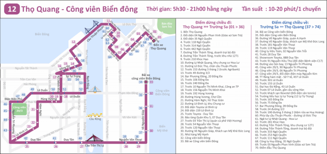 Tuyến bus 12 từ Thọ Quang đi Công viên Biển Đông (Ảnh ST)
