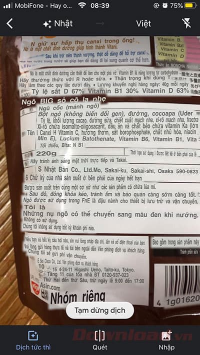 Dịch thông tin từ tiếng Nhật trên bao bì sản phẩm nhanh chóng- Nguồn ảnh: Internet