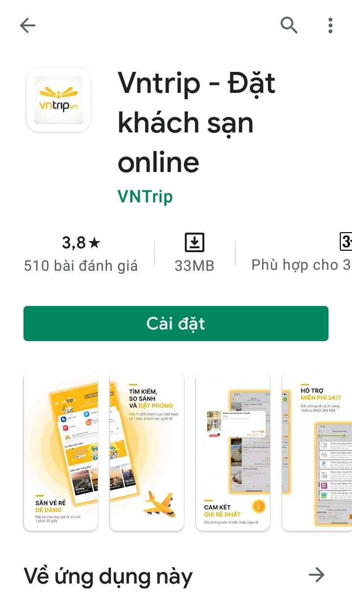 Tải app Vntrip với phiên bản phù hợp về máy 