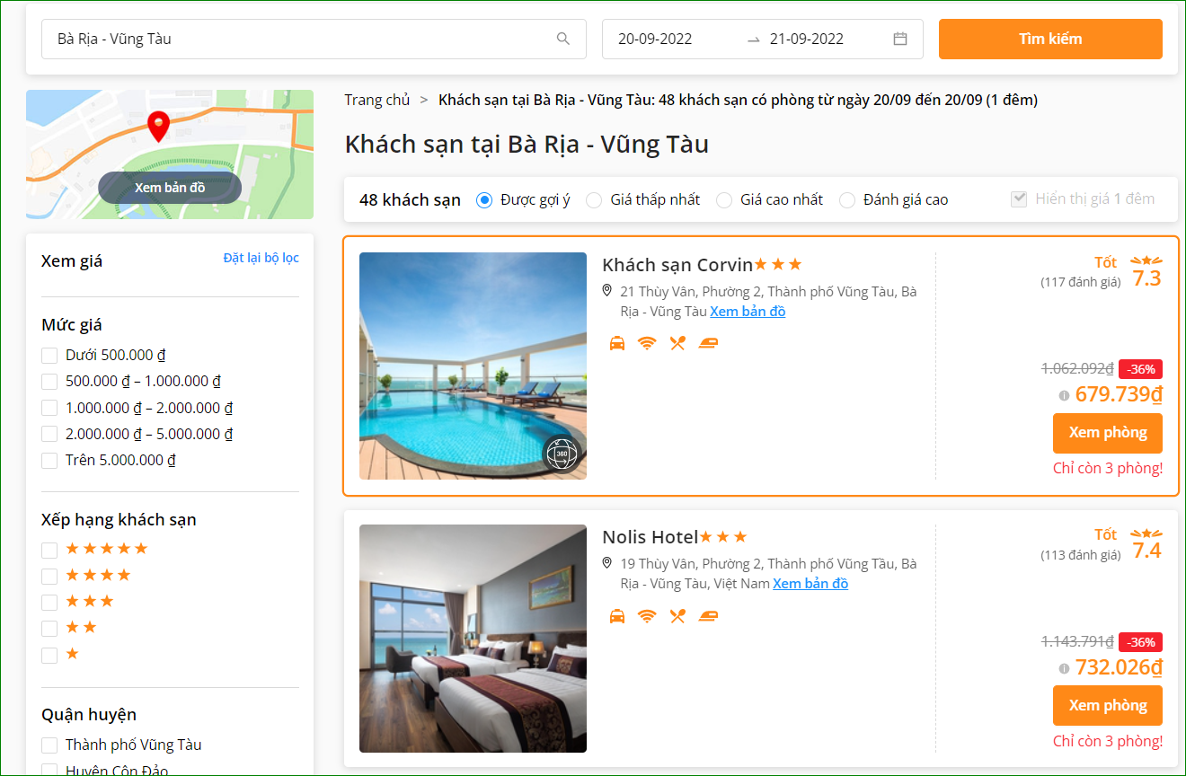 Giao diện website đặt phòng khách sạn tại Vũng Tàu